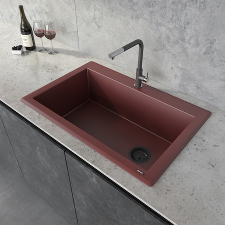 Ruvati 33"x22" Dual-Mnt Granite Composite Sgl Bowl Kitchen Sink, Carnelian Red RVG1033RD